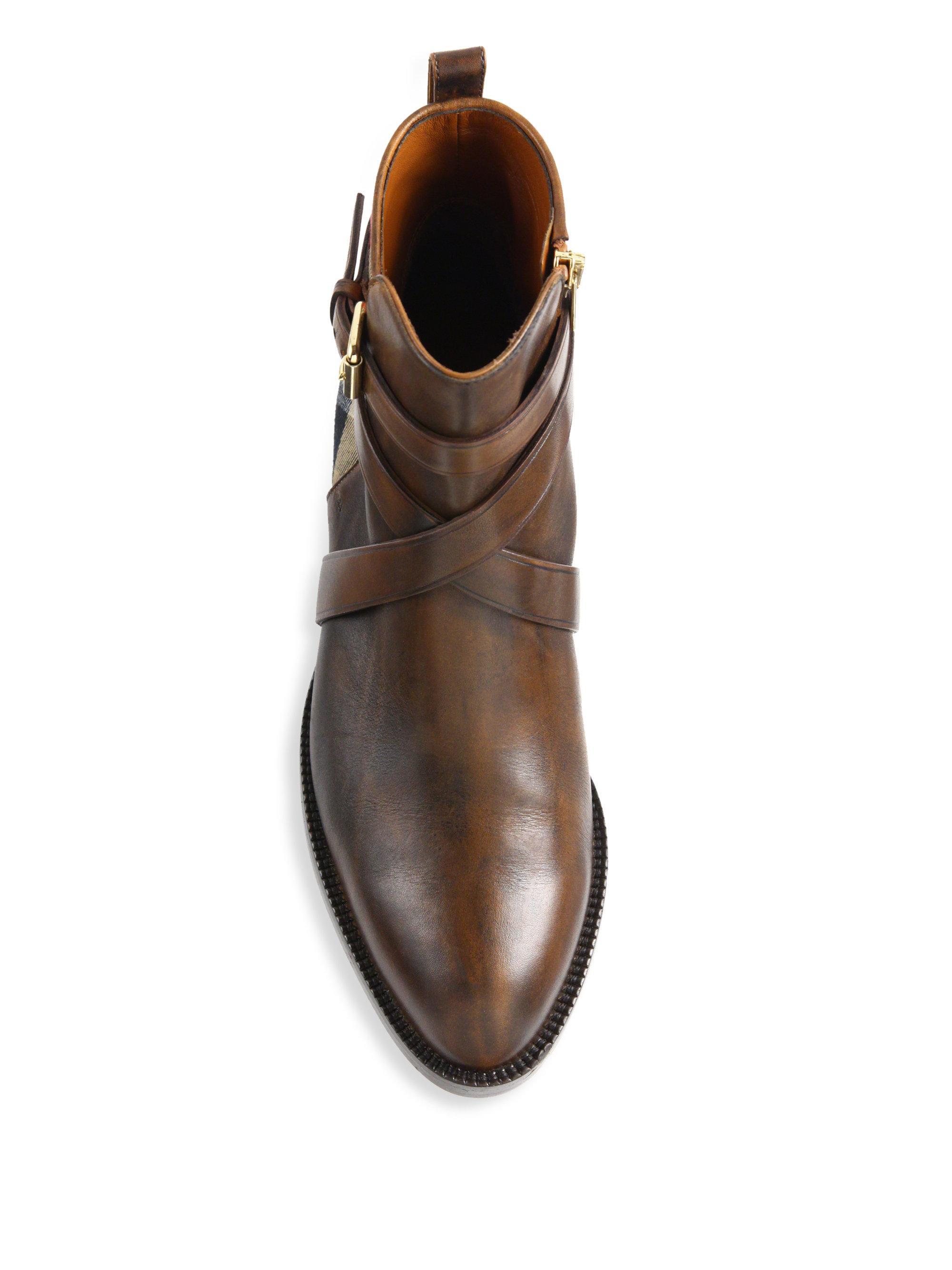 burberry house check leather bootie